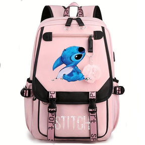 Mochila Escolar do Stitch com Grande Capacidade e Porta USB